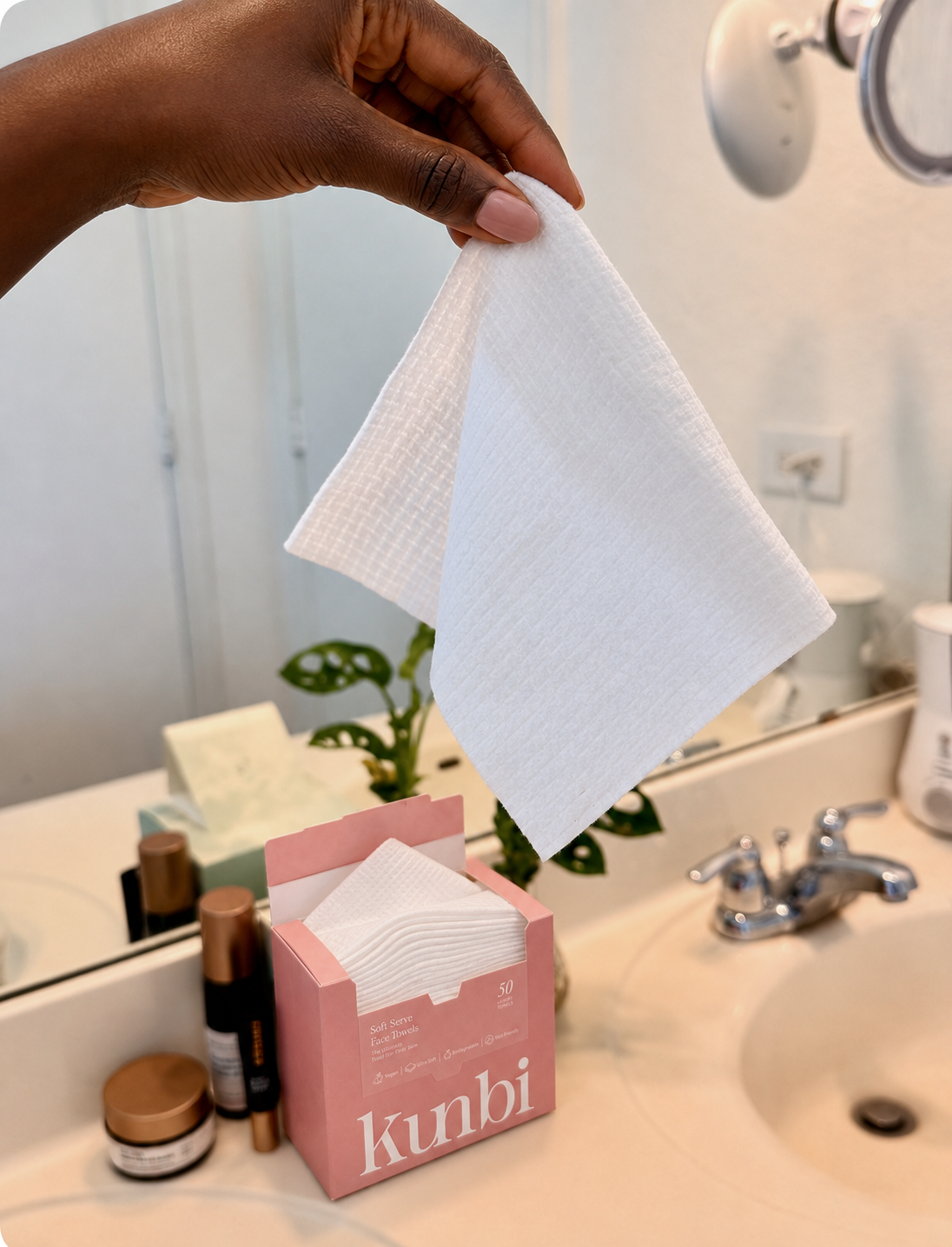 Kunbi Soft Serve face towel from pink card-stock box